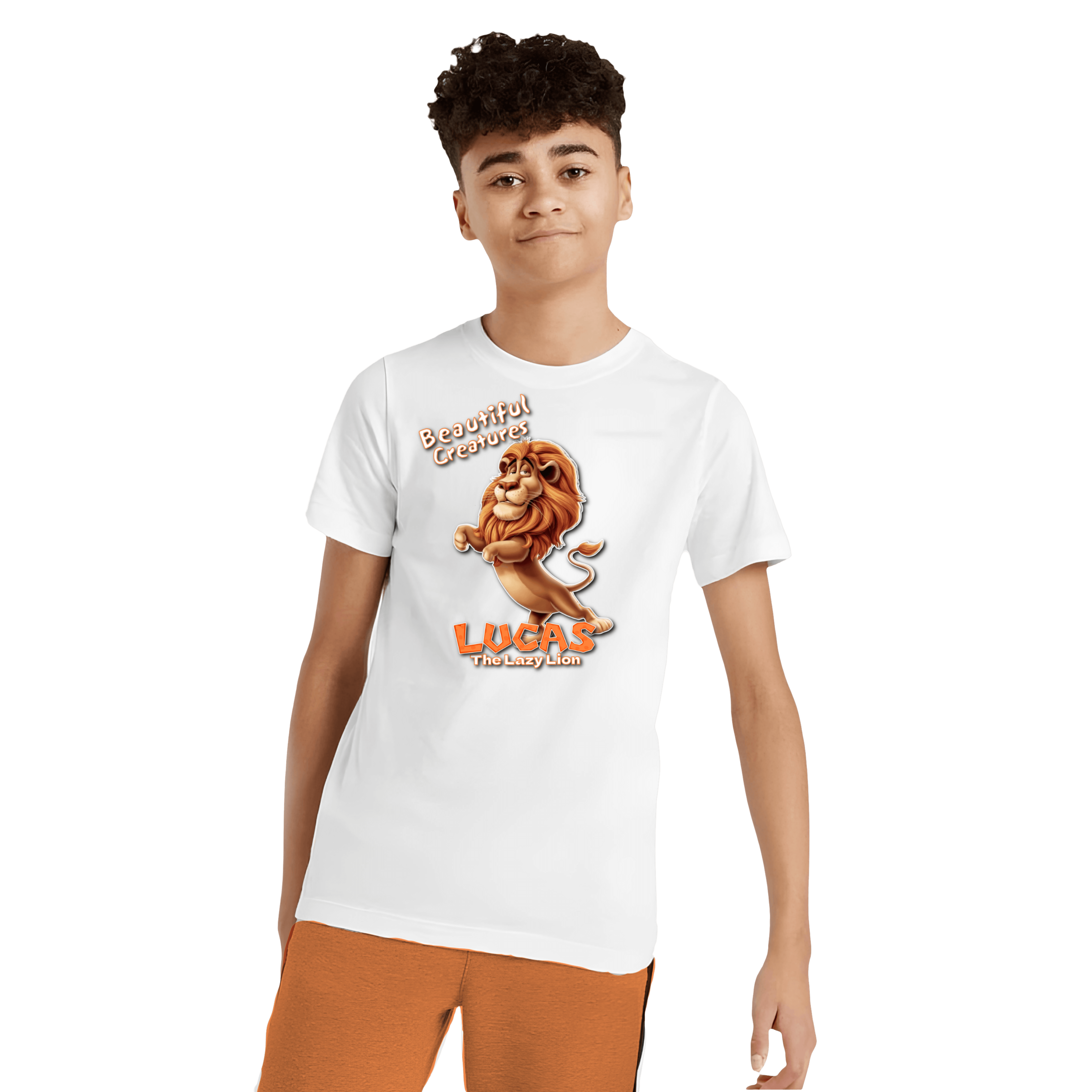 Child wearing a Lucas the Lazy Lion t-shirt
